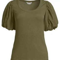 Women's Drapey Rib Puff Sleeve Scoop Neck Top