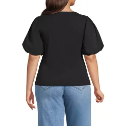 Women's Drapey Rib Puff Sleeve Scoop Neck Top