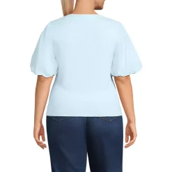 Women's Drapey Rib Puff Sleeve Scoop Neck Top