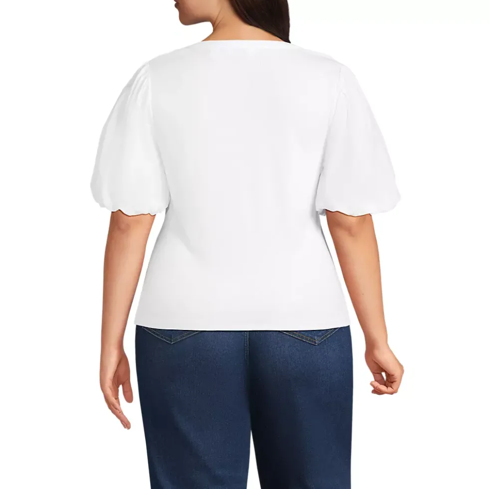 Women's Drapey Rib Puff Sleeve Scoop Neck Top