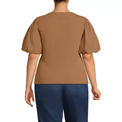 Women's Drapey Rib Puff Sleeve Scoop Neck Top