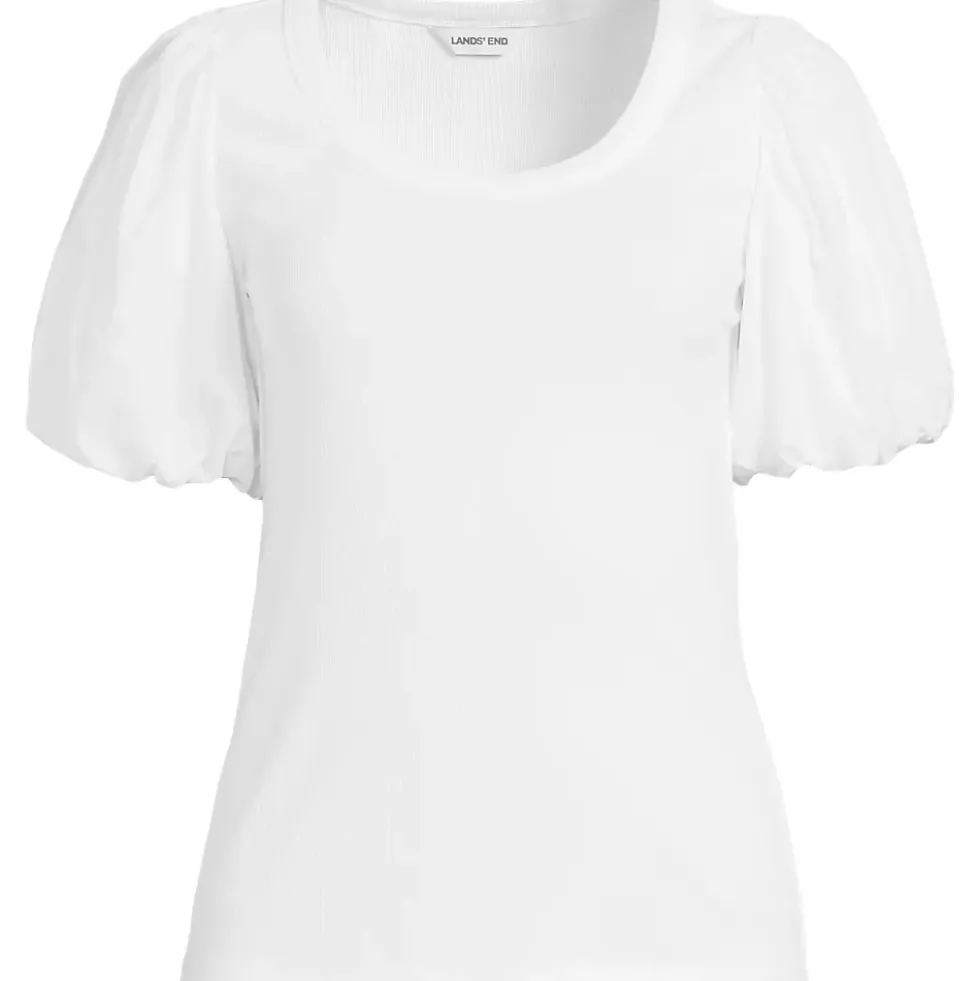 Women's Drapey Rib Puff Sleeve Scoop Neck Top