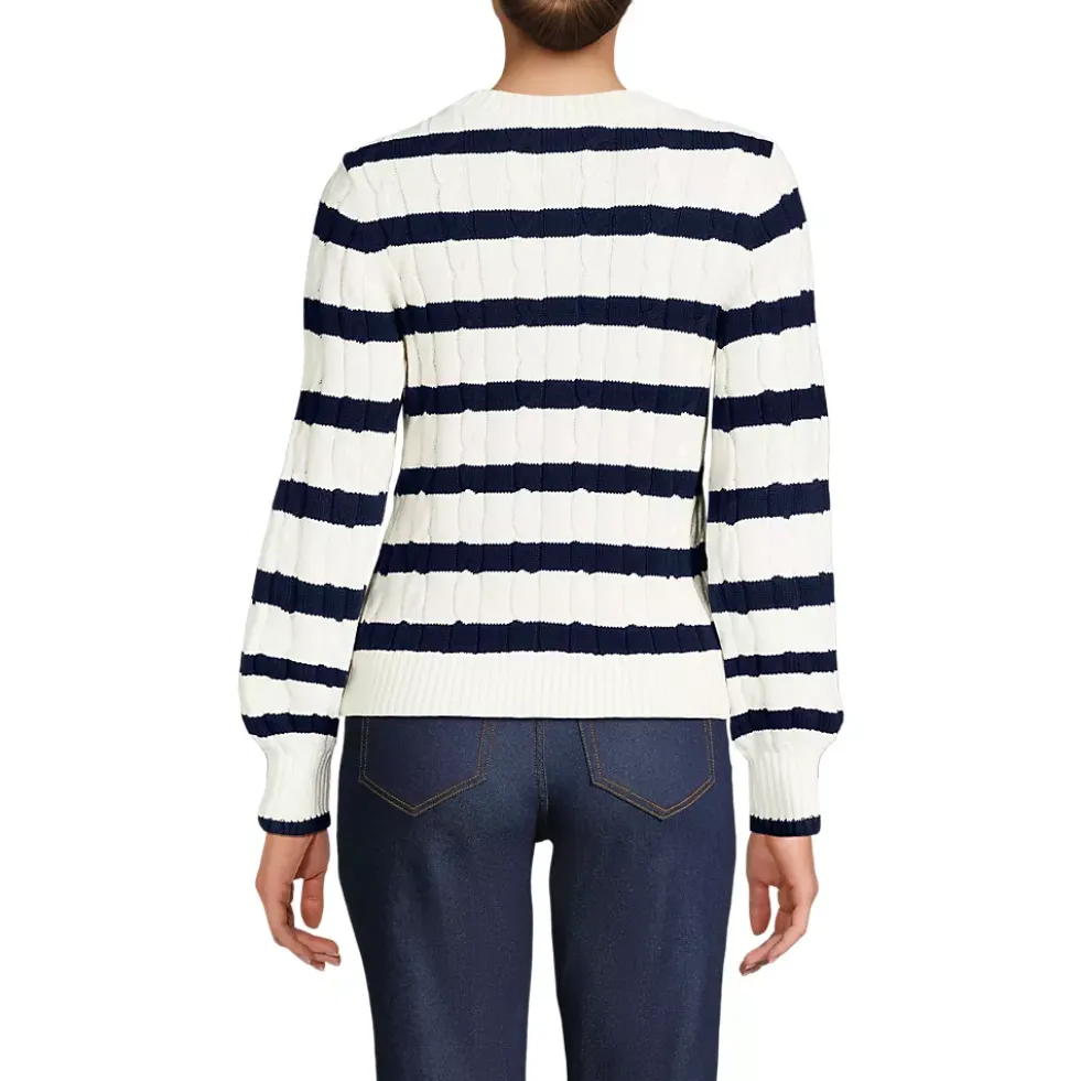 Women's Drifter Classic Cable Crew Neck Cardigan Sweater