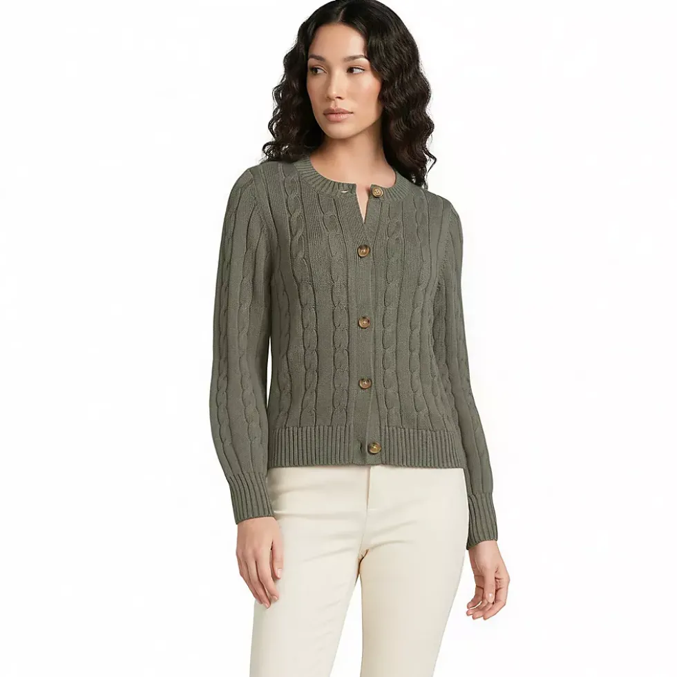 Women's Drifter Classic Cable Crew Neck Cardigan Sweater