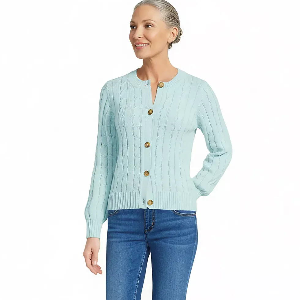 Women's Drifter Classic Cable Crew Neck Cardigan Sweater