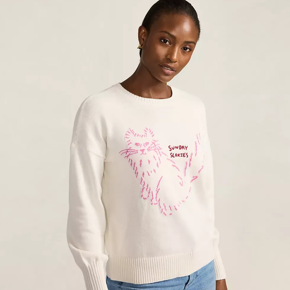 Womens Drifter Drop Shoulder Placed Jacquard Crew Neck Sweater