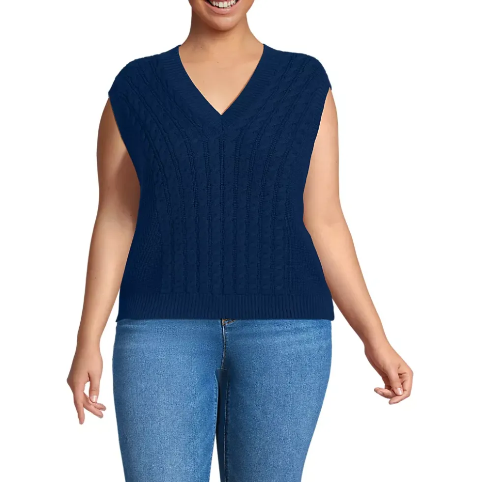 Women's Drifter Modern Cable V Neck Vest Sweater