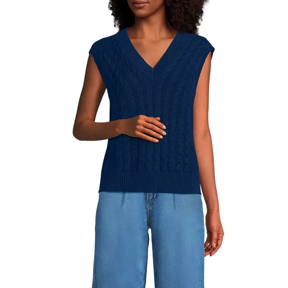 Women's Drifter Modern Cable V Neck Vest Sweater