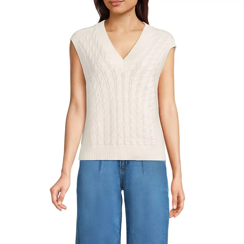 Women's Drifter Modern Cable V Neck Vest Sweater