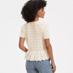 Women's Drifter Pointelle Ruffle Hem Cardigan Sweater