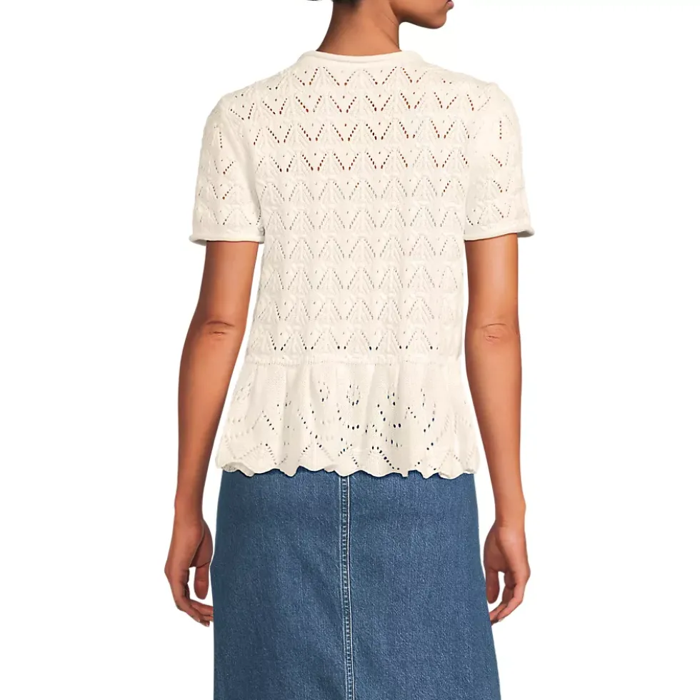 Women's Drifter Pointelle Ruffle Hem Cardigan Sweater