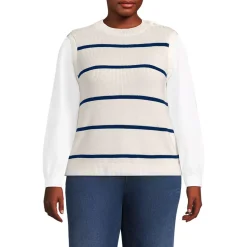 Women's Drifter Shaker Button Shoulder Sweater Vest with Poplin Sleeves