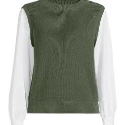 Women's Drifter Shaker Button Shoulder Sweater Vest with Poplin Sleeves