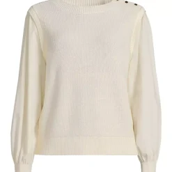 Women's Drifter Shaker Button Shoulder Sweater Vest with Poplin Sleeves