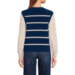 Women's Drifter Shaker Button Shoulder Sweater Vest with Poplin Sleeves