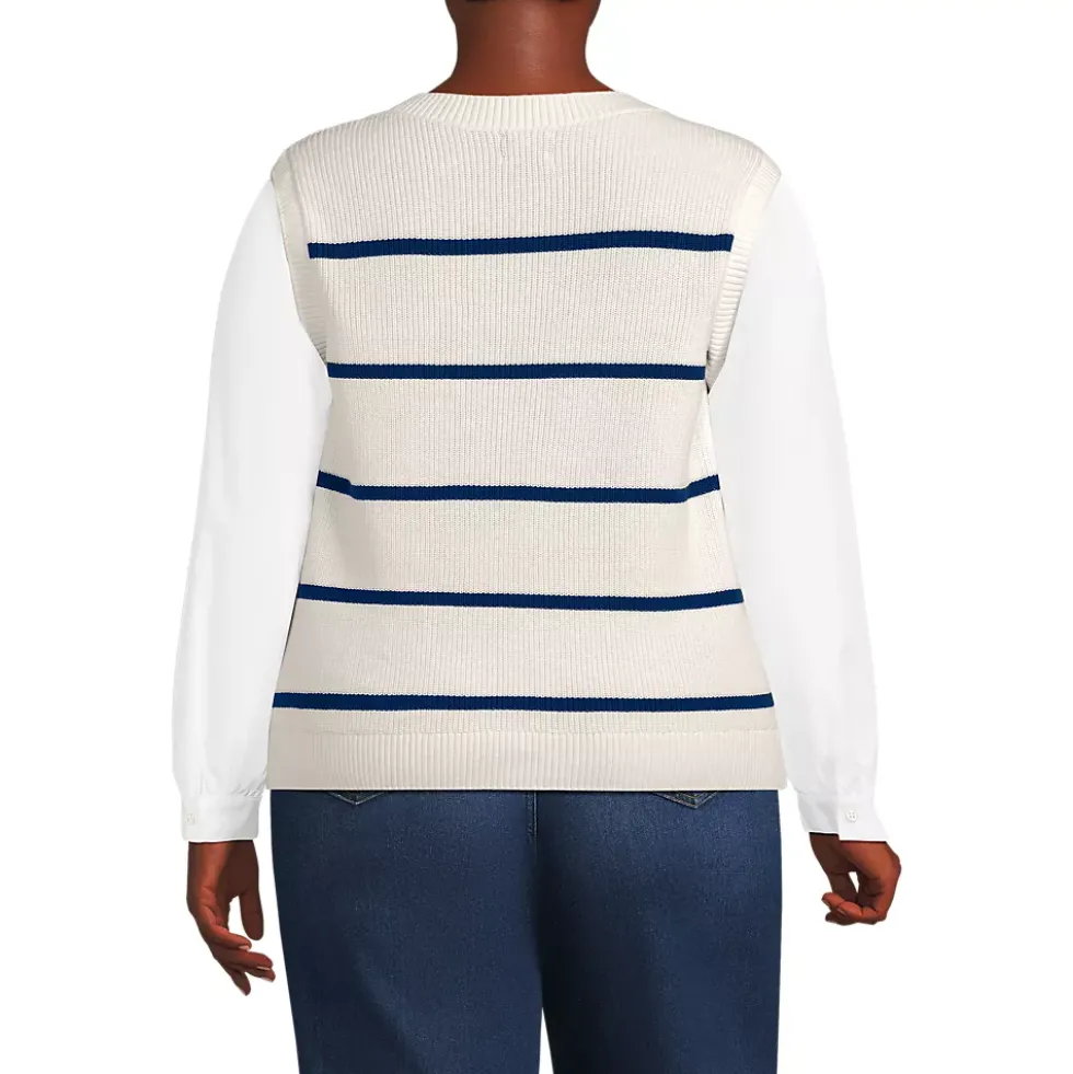 Women's Drifter Shaker Button Shoulder Sweater Vest with Poplin Sleeves