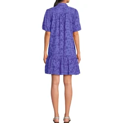 Women's Elbow Sleeve Eyelet Knee Length Shirt Dress