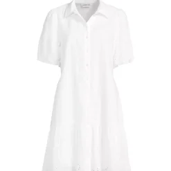 Women's Elbow Sleeve Eyelet Knee Length Shirt Dress