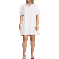 Women's Elbow Sleeve Eyelet Knee Length Shirt Dress