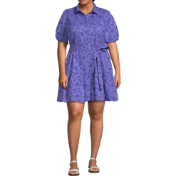 Women's Elbow Sleeve Eyelet Knee Length Shirt Dress