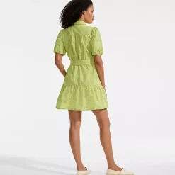Women's Elbow Sleeve Eyelet Knee Length Shirt Dress