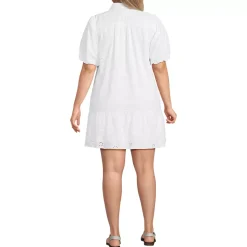 Women's Elbow Sleeve Eyelet Knee Length Shirt Dress