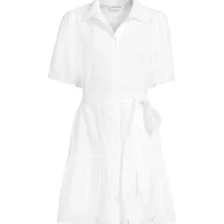 Women's Elbow Sleeve Eyelet Knee Length Shirt Dress