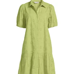 Women's Elbow Sleeve Eyelet Knee Length Shirt Dress