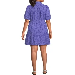 Women's Elbow Sleeve Eyelet Knee Length Shirt Dress