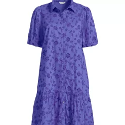 Women's Elbow Sleeve Eyelet Knee Length Shirt Dress