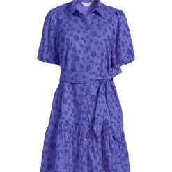 Women's Elbow Sleeve Eyelet Knee Length Shirt Dress