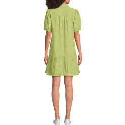 Women's Elbow Sleeve Eyelet Knee Length Shirt Dress