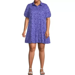 Women's Elbow Sleeve Eyelet Knee Length Shirt Dress