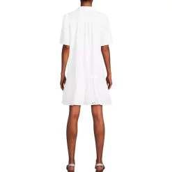 Women's Elbow Sleeve Eyelet Knee Length Shirt Dress
