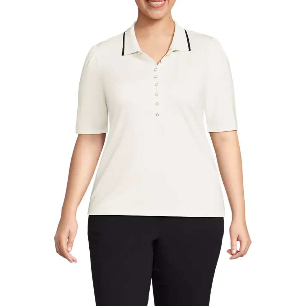 Women's Elbow Sleeve Lightweight Jersey Embellished Polo