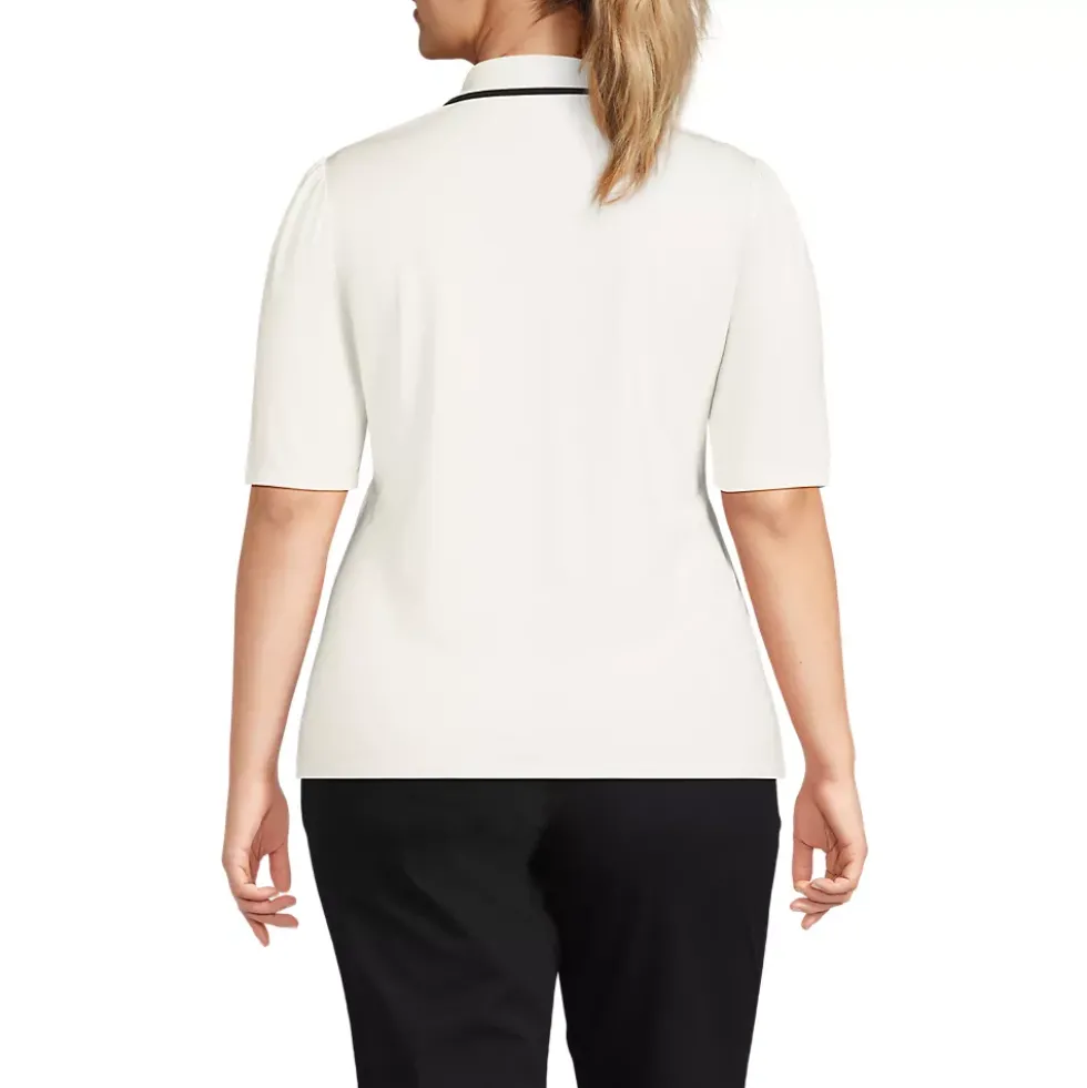 Women's Elbow Sleeve Lightweight Jersey Embellished Polo