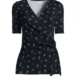 Women's Elbow Sleeve Lightweight Jersey Side Tie Blouse