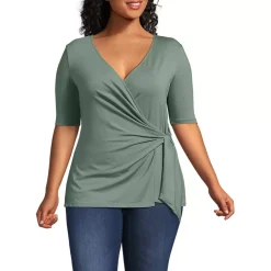 Women's Elbow Sleeve Lightweight Jersey Side Tie Blouse