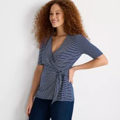 Women's Elbow Sleeve Lightweight Jersey Side Tie Blouse