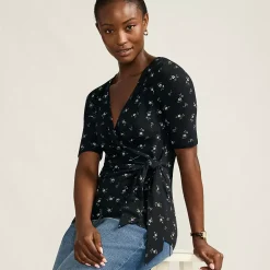 Women's Elbow Sleeve Lightweight Jersey Side Tie Blouse