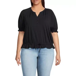Women's Elbow Sleeve Lightweight Jersey Gathered Adjustable Hem Blouse
