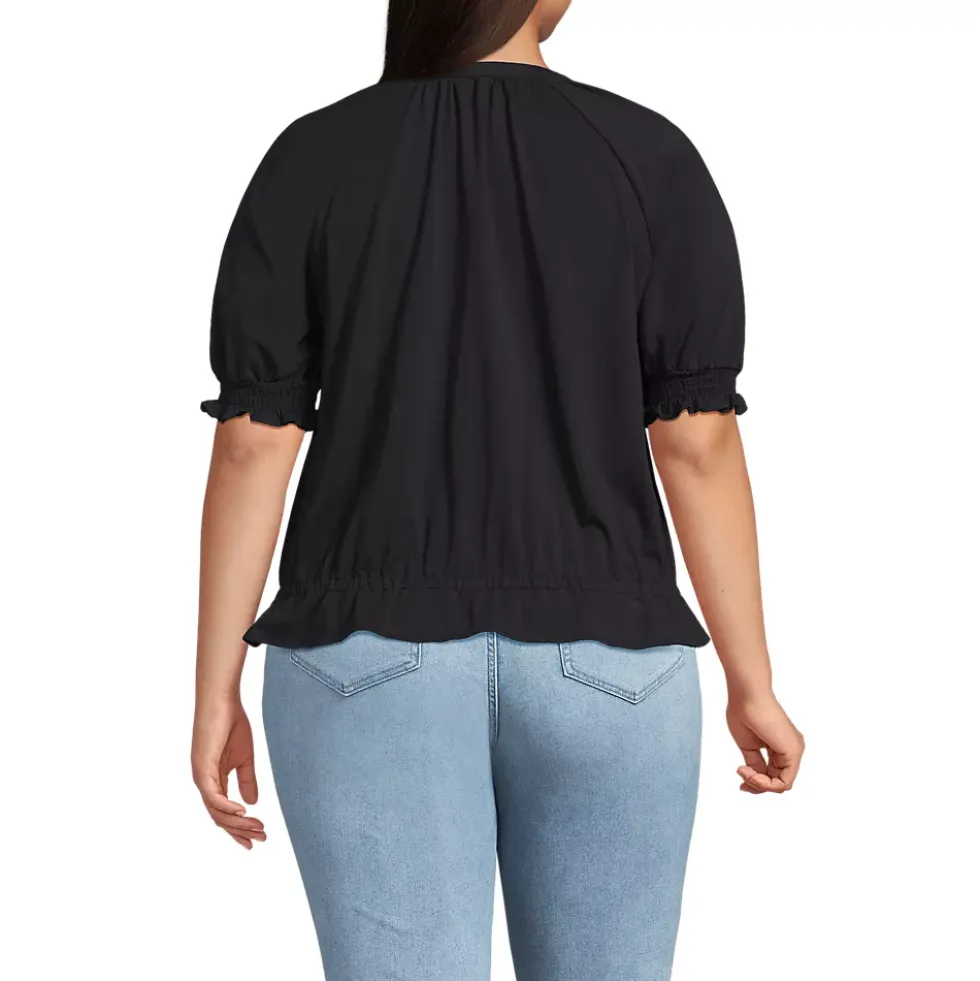 Women's Elbow Sleeve Lightweight Jersey Gathered Adjustable Hem Blouse