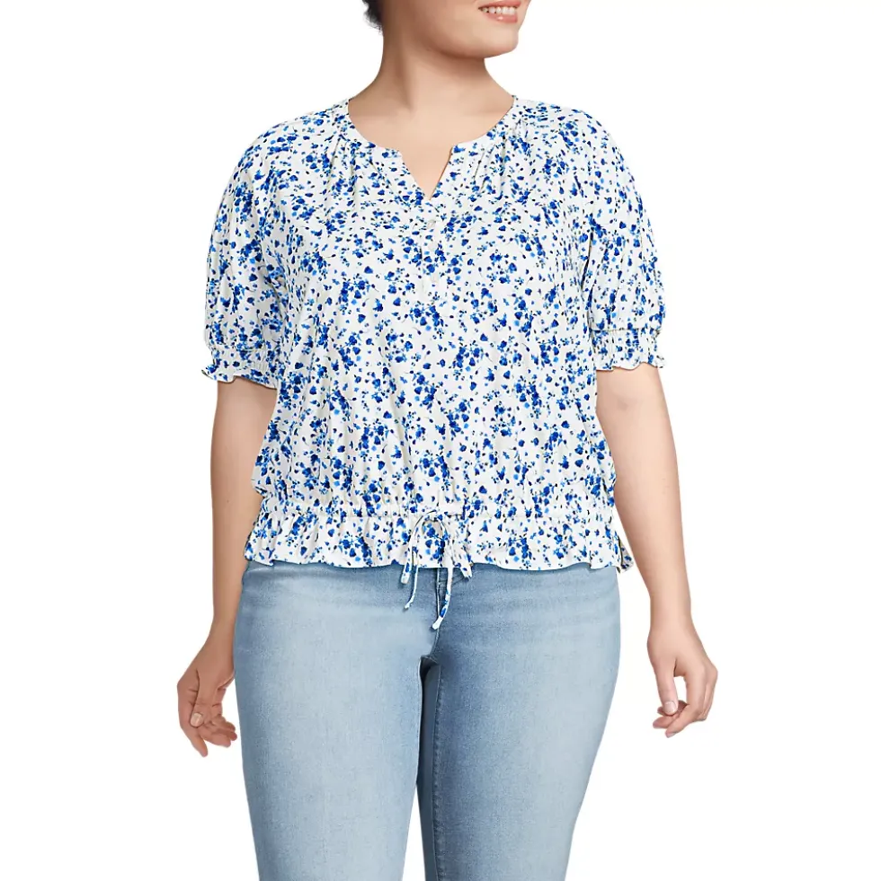 Women's Elbow Sleeve Lightweight Jersey Gathered Adjustable Hem Blouse