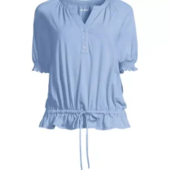 Women's Elbow Sleeve Lightweight Jersey Gathered Adjustable Hem Blouse