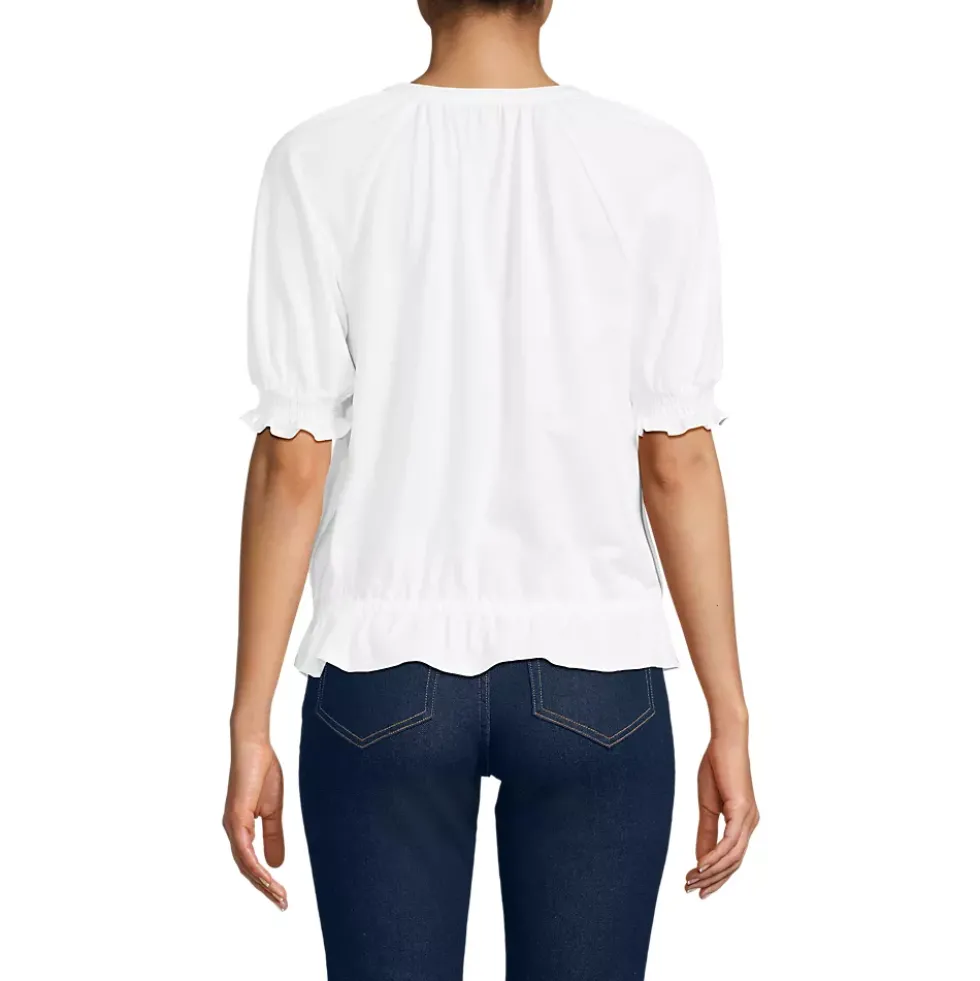 Women's Elbow Sleeve Lightweight Jersey Gathered Adjustable Hem Blouse