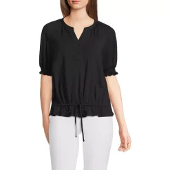 Women's Elbow Sleeve Lightweight Jersey Gathered Adjustable Hem Blouse