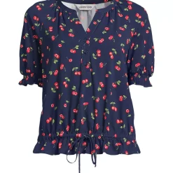 Women's Elbow Sleeve Lightweight Jersey Gathered Adjustable Hem Blouse