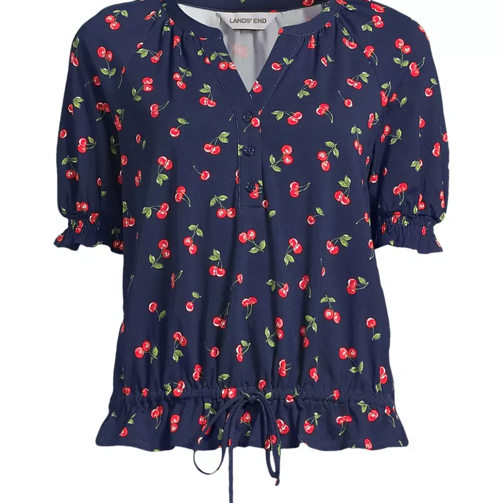 Women's Elbow Sleeve Lightweight Jersey Gathered Adjustable Hem Blouse