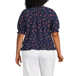 Women's Elbow Sleeve Lightweight Jersey Gathered Adjustable Hem Blouse