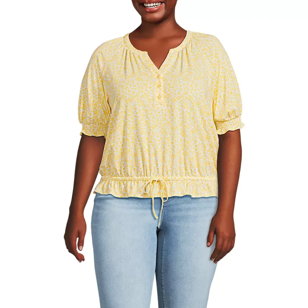 Women's Elbow Sleeve Lightweight Jersey Gathered Adjustable Hem Blouse